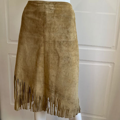 1990's Camel Brown Suede Tassel Skirt
