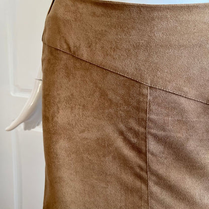 1990's Camel Brown Suedette Maxi Slit Skirt