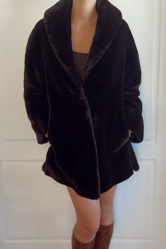 Vintage 1990's Dark Brown Faux Fur Coat