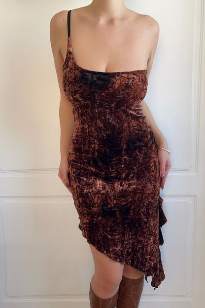 Chocolate Brown Crushed Velour Dress