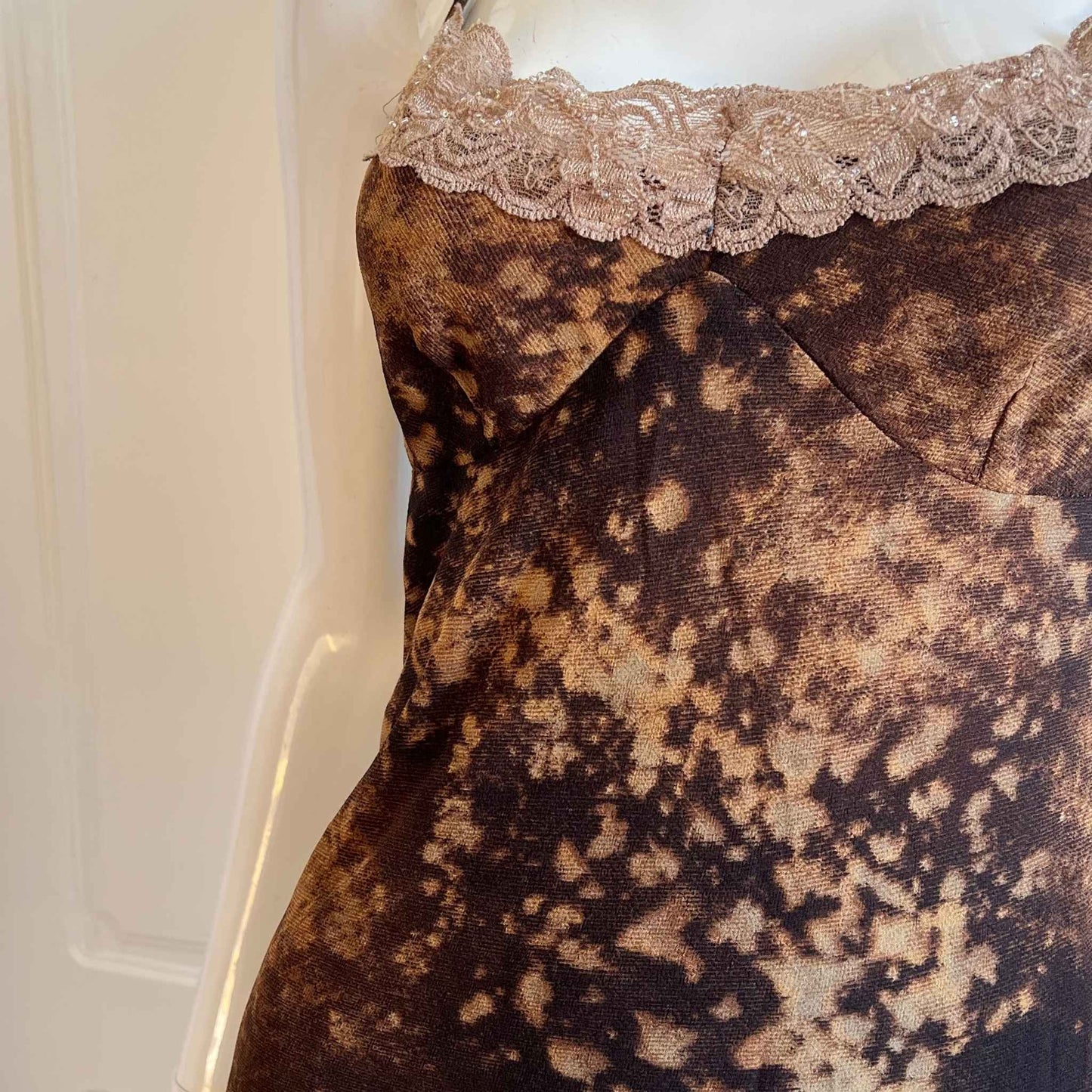 Vintage Dark Brown Tie-Dye Print Dress