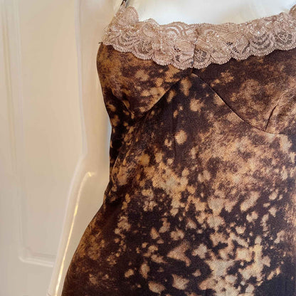 Vintage Dark Brown Tie-Dye Print Dress