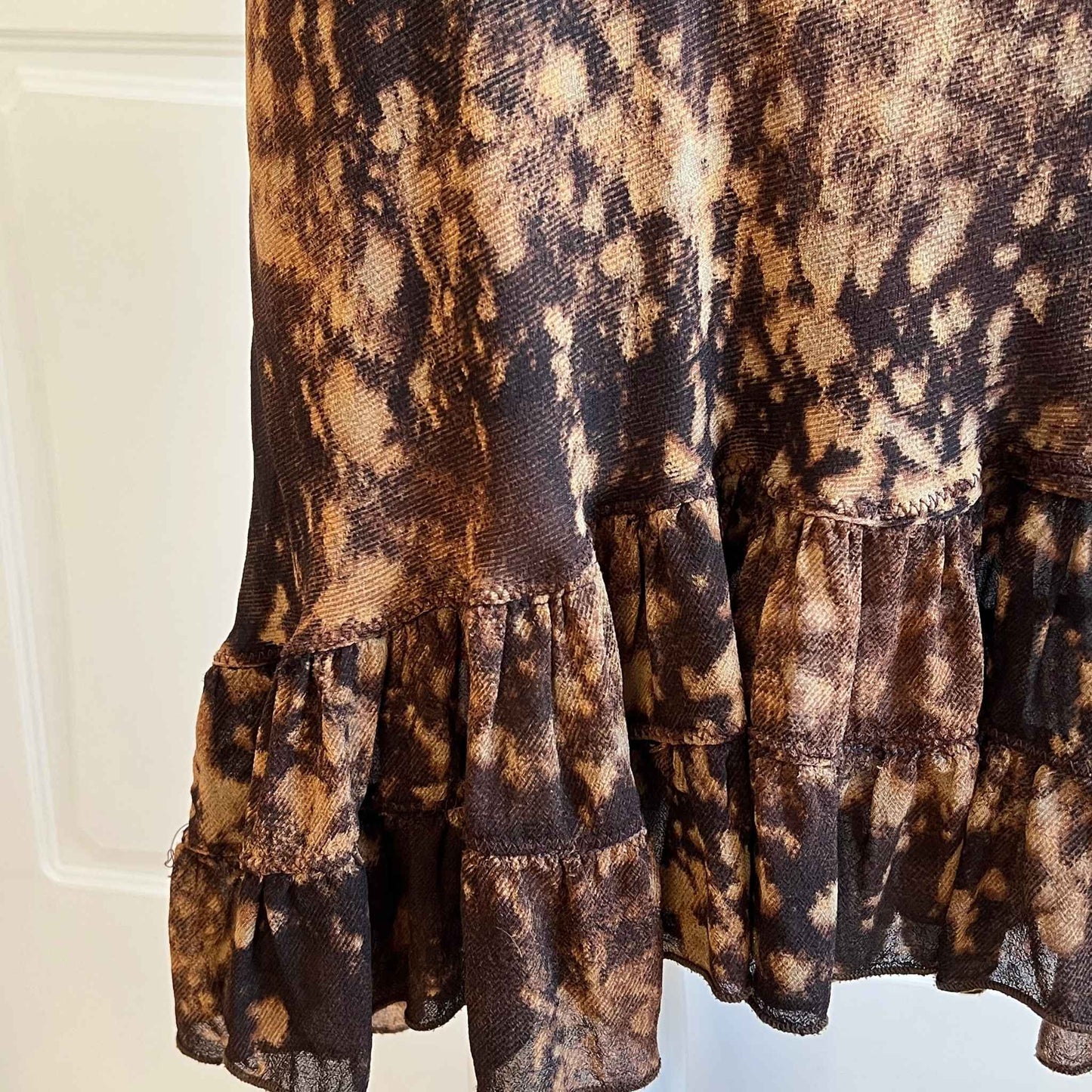 Vintage Dark Brown Tie-Dye Print Dress