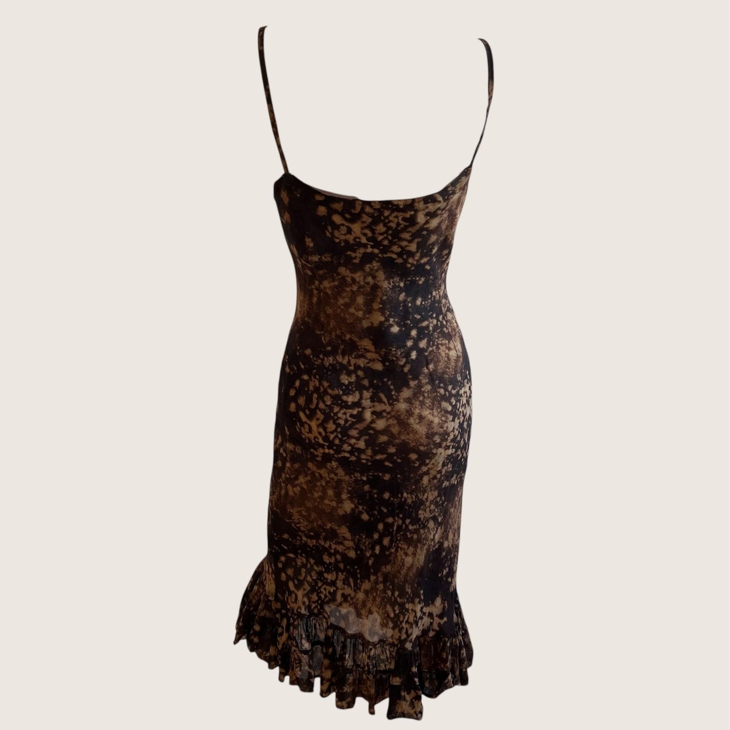 Vintage Dark Brown Tie-Dye Print Dress