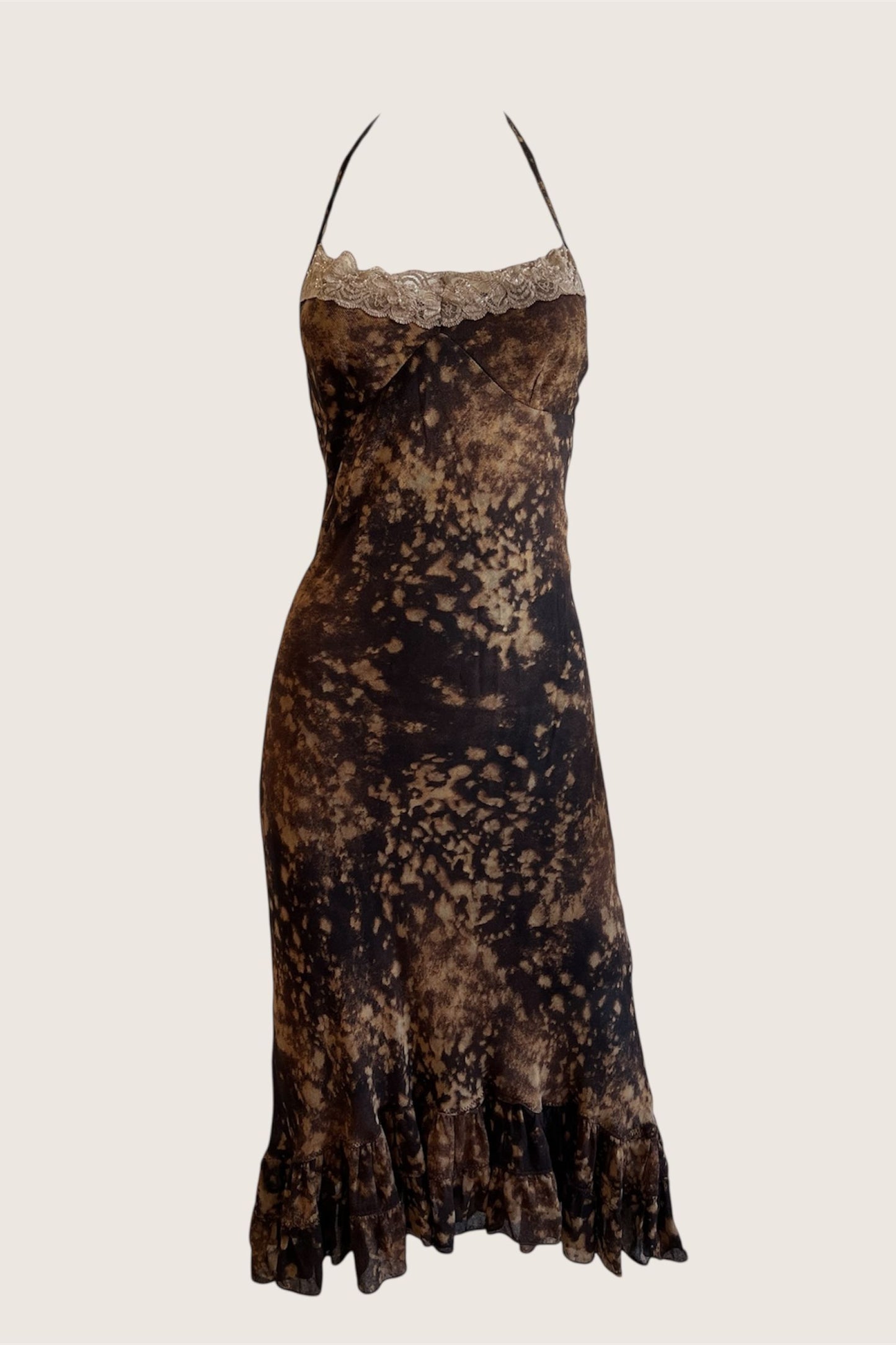 Vintage Dark Brown Tie-Dye Print Dress