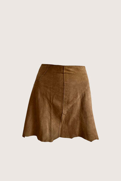 1990's Italian Caramel Brown Leather Mini Skirt