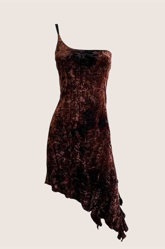 Chocolate Brown Crushed Velour Dress