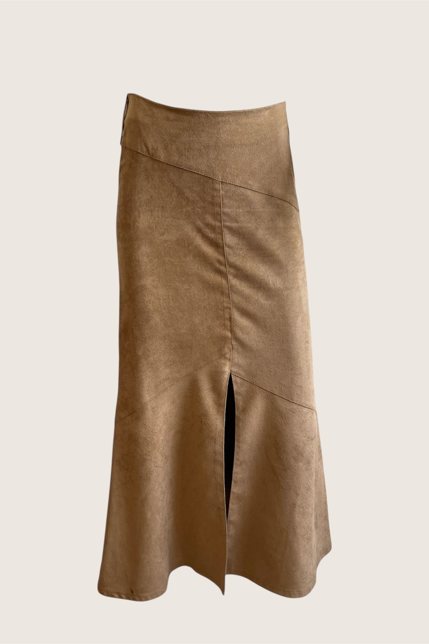 1990's Camel Brown Suedette Maxi Slit Skirt