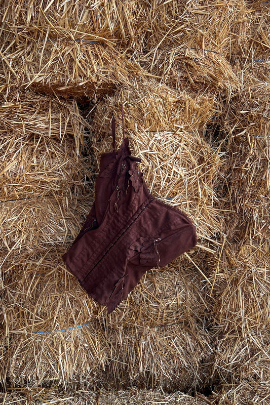 Vintage Luxurious Designer Chocolate Brown Suedette Corset