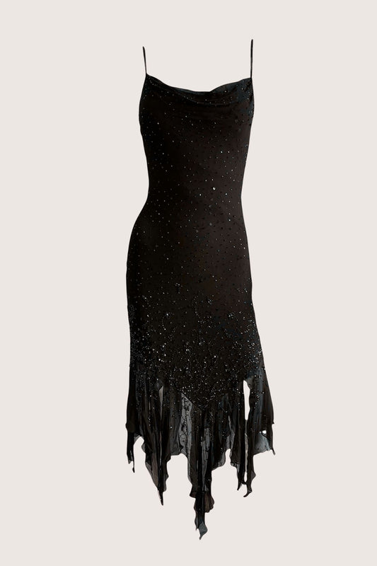 100% Silk Vintage Black Beaded Dress